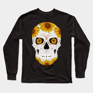 Watercolor Sunflowers Sugar Skull Long Sleeve T-Shirt